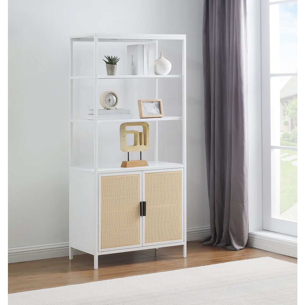 Amherst 3-shelf Radio Weave Cane Metal Accent Cabinet White. Picture 11