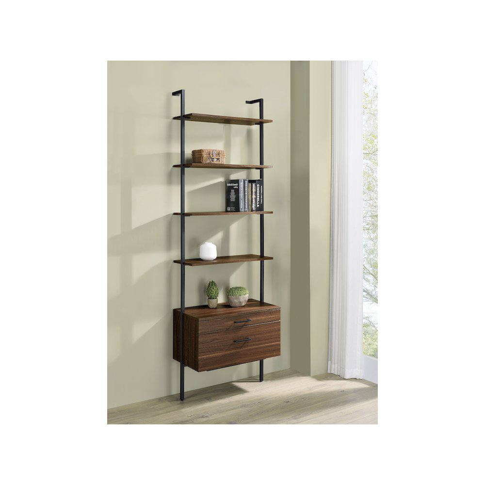Owens 96-inch 4-shelf Storage Wall Bookshelf Walnut. Picture 12