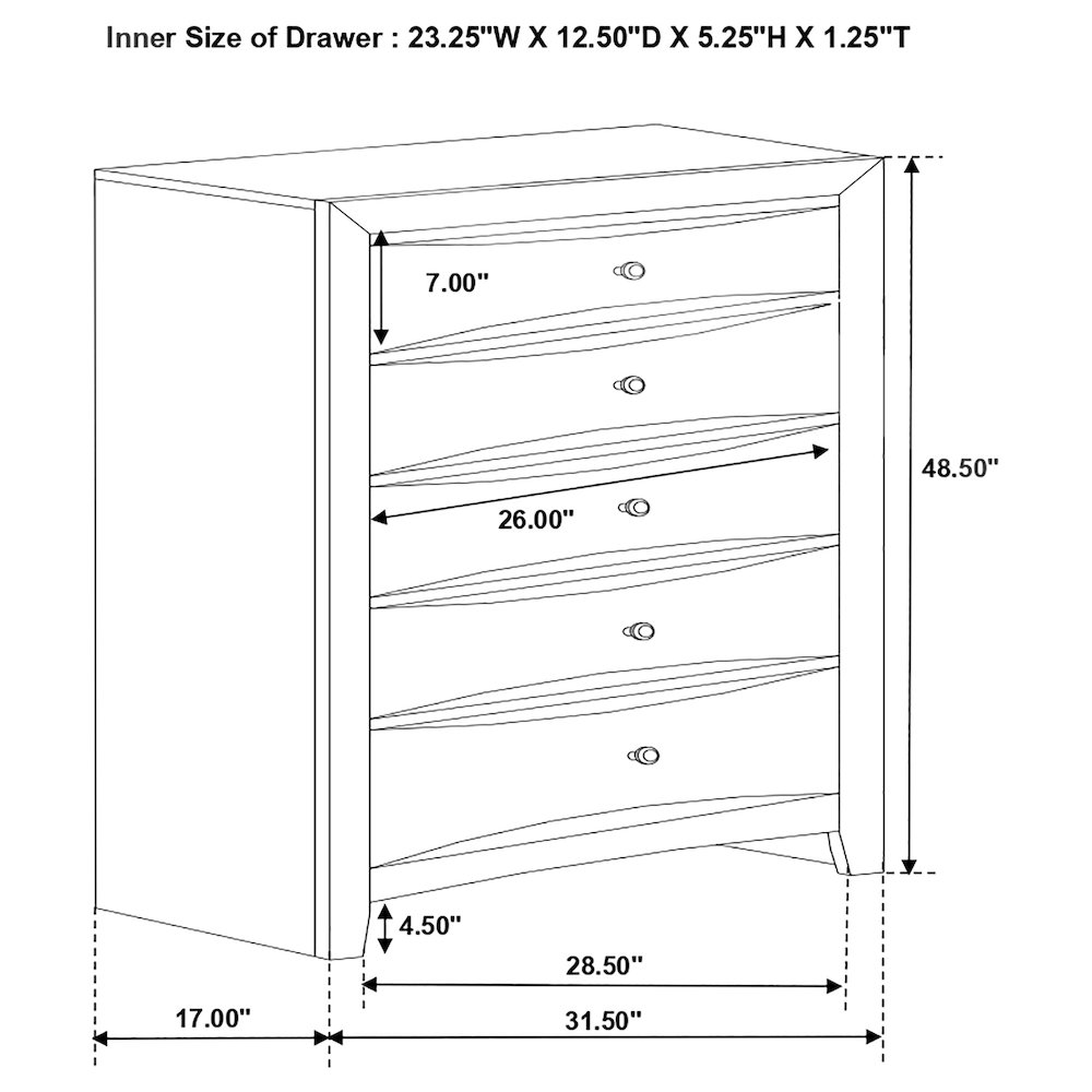 Briana 5-drawer Bedroom Chest Black. Picture 6