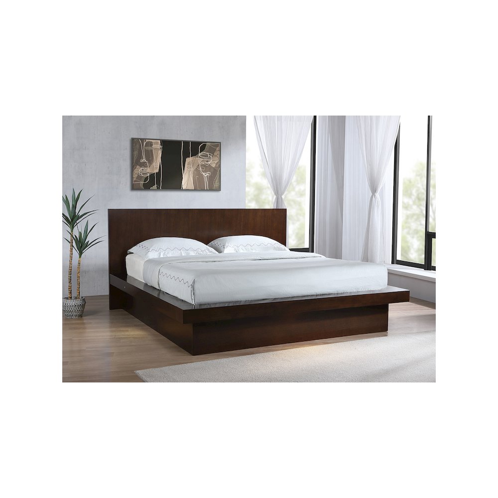 Jessica Wood Eastern King LED Panel Bed Cappuccino. Picture 7