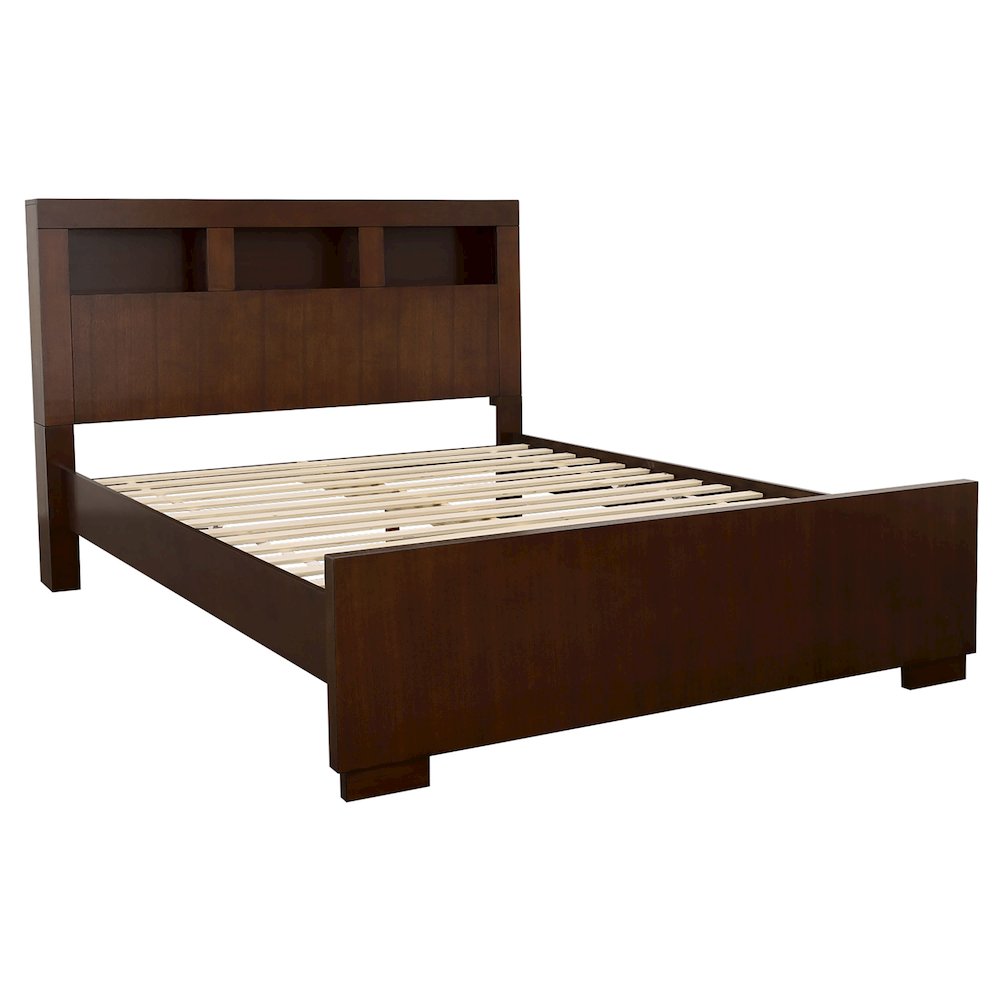 Jessica California King LED Storage Bookcase Bed Cappuccino. Picture 1