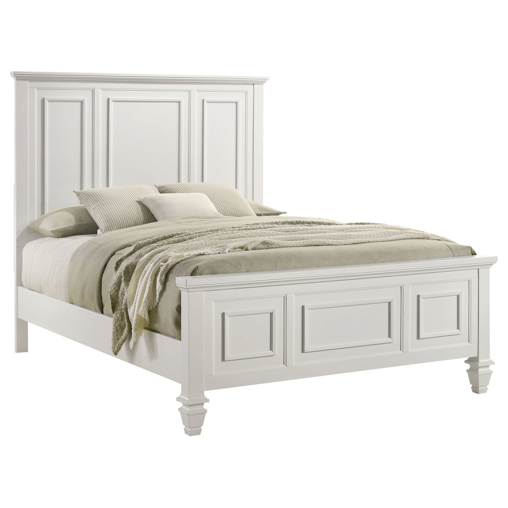 Sandy Beach Wood Queen Panel Bed Cream White. Picture 3