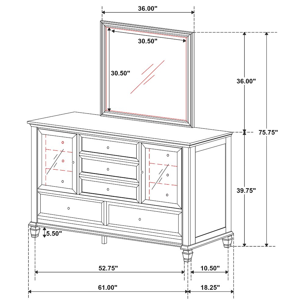Sandy Beach 11-drawer Dresser with Mirror Cream White. Picture 13