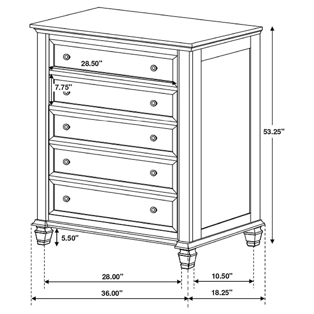 Sandy Beach 5-drawer Bedroom Chest Cream White. Picture 13