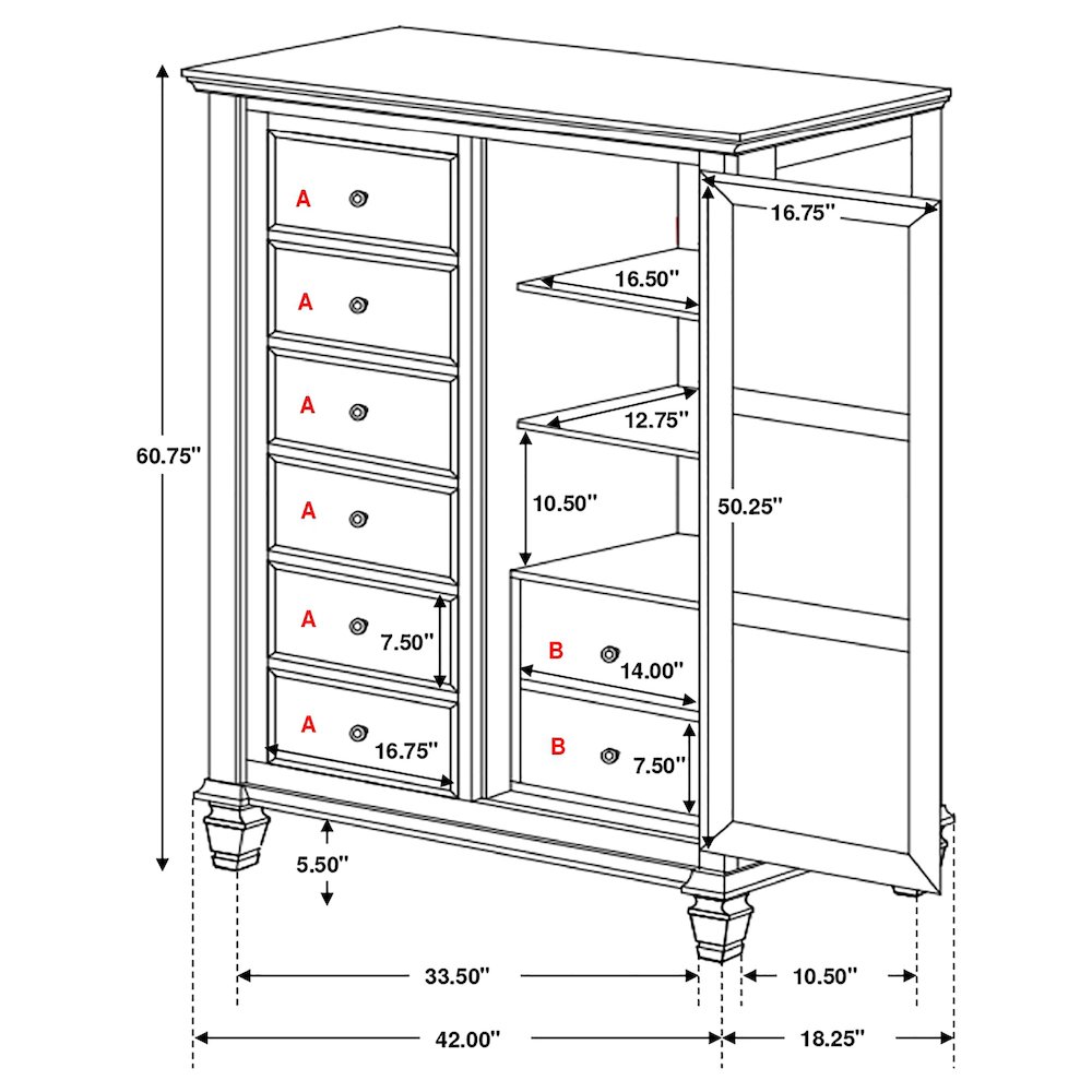 Sandy Beach 8-drawer Door Chest Cream White. Picture 12