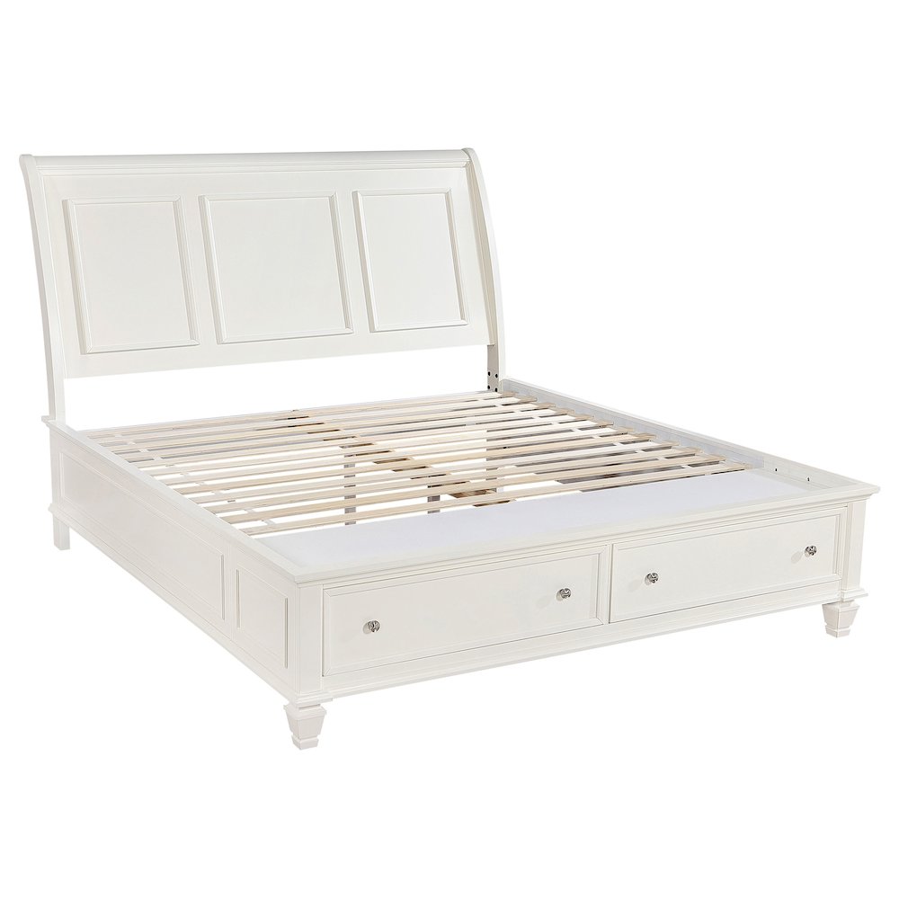 Sandy Beach Wood Eastern King Storage Panel Bed Cream White. Picture 1
