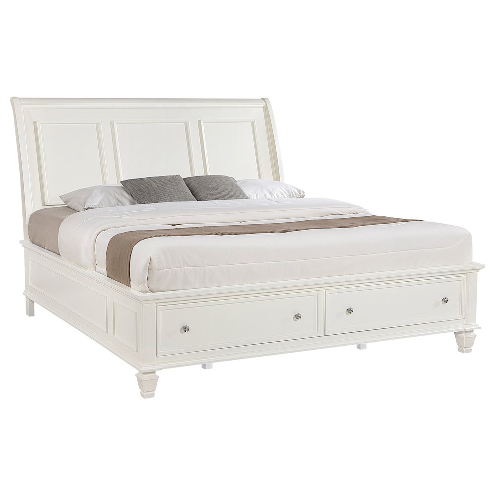Sandy Beach Wood Eastern King Storage Panel Bed Cream White. Picture 3