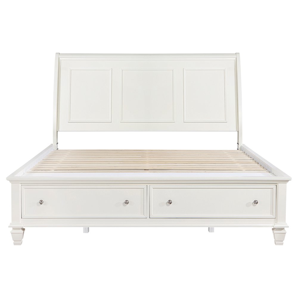 Sandy Beach Wood Eastern King Storage Panel Bed Cream White. Picture 4