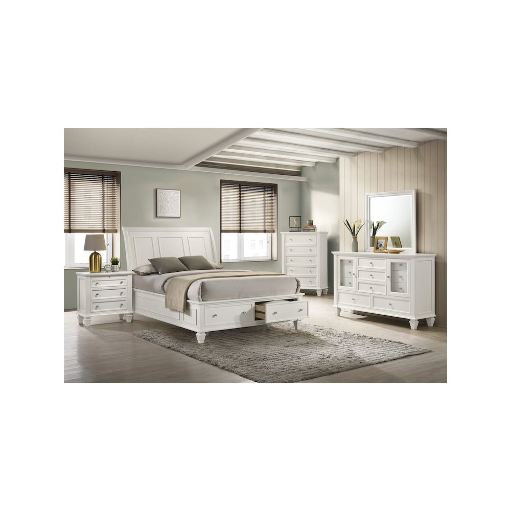 Sandy Beach Wood Eastern King Storage Panel Bed Cream White. Picture 9