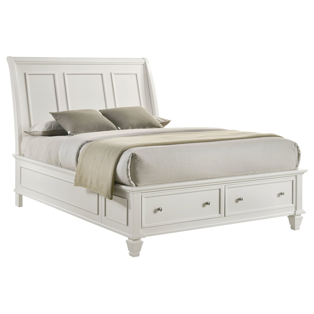 Sandy Beach Wood Queen Storage Panel Bed Cream White. Picture 3