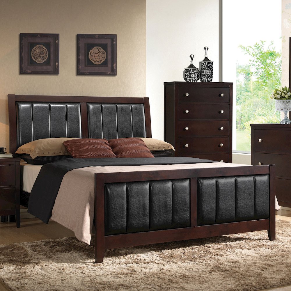 Carlton Wood Eastern King Panel Bed Cappuccino. Picture 5