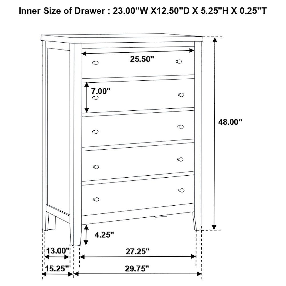 Carlton 5-drawer Bedroom Chest Cappuccino. Picture 13