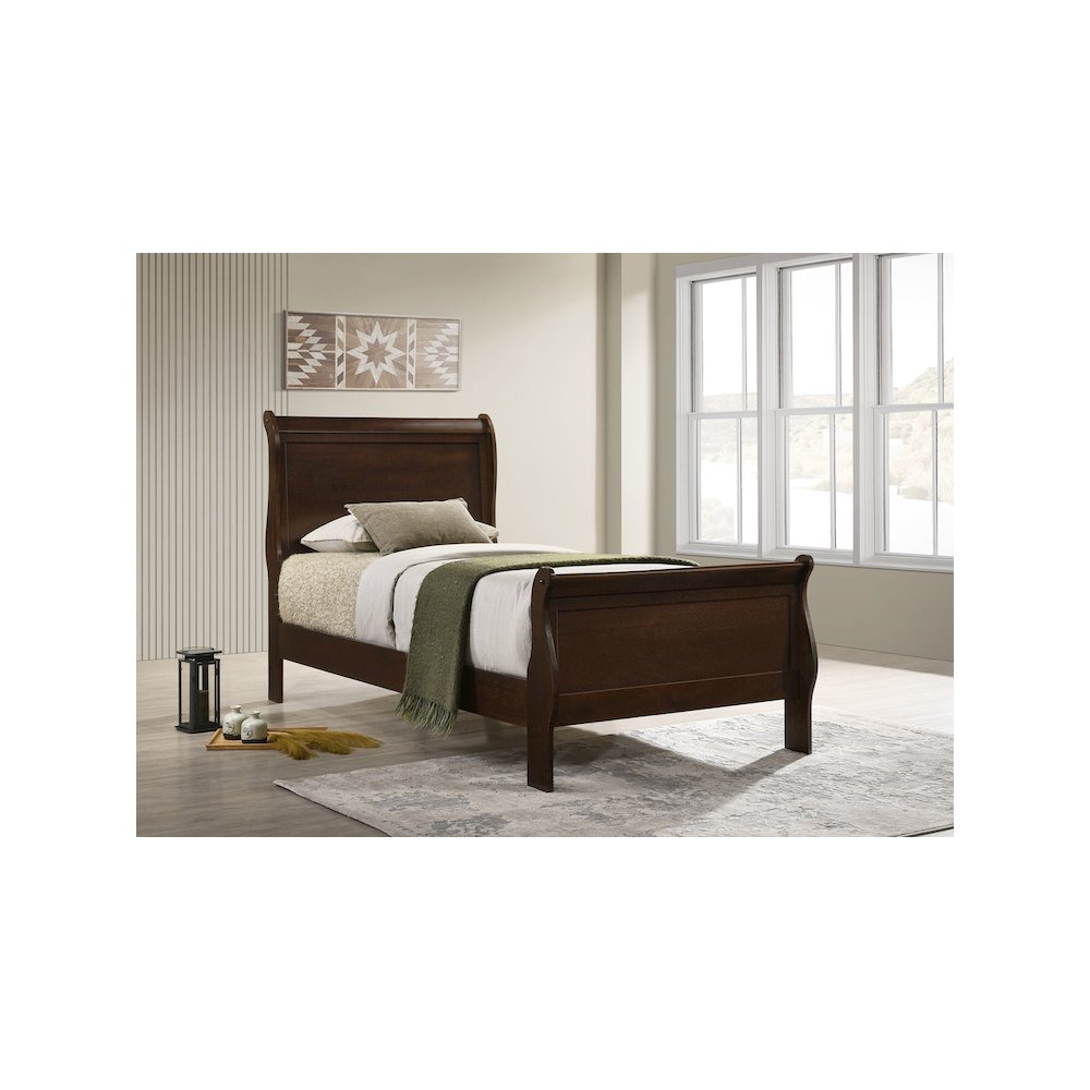 Louis Philippe Wood Twin Sleigh Bed Cappuccino. Picture 5