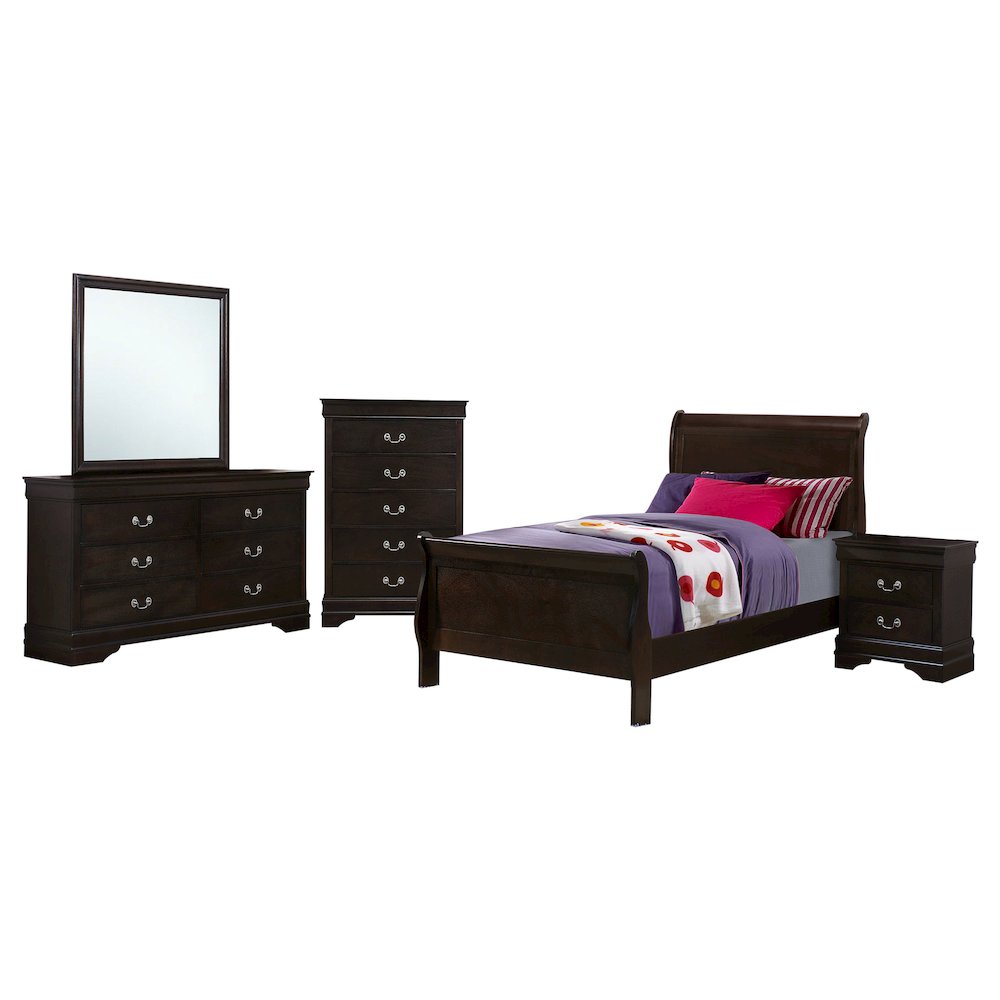 Louis Philippe 5-piece Twin Bedroom Set Cappuccino. Picture 1