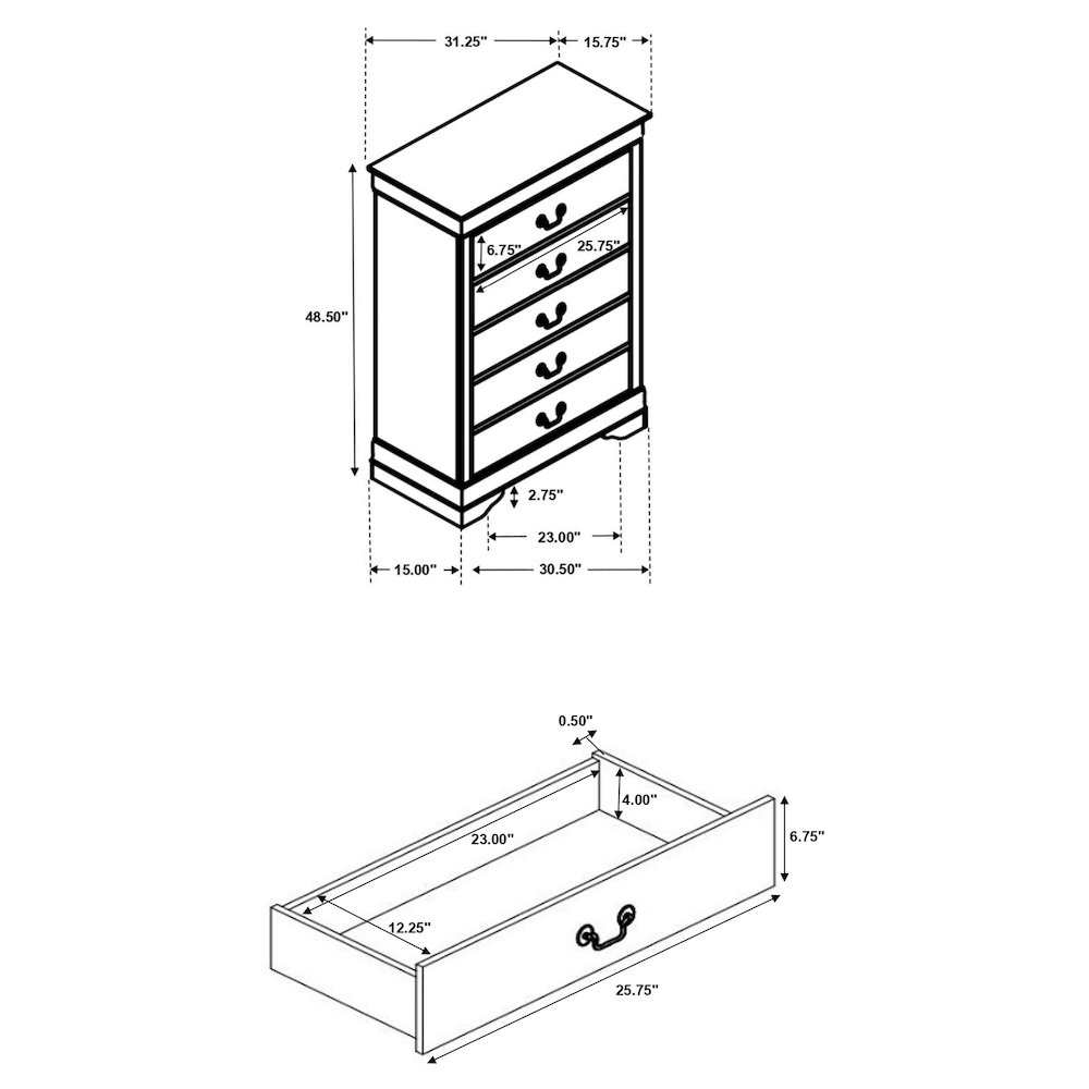 Louis Philippe 5-drawer Bedroom Chest Cappuccino. Picture 13