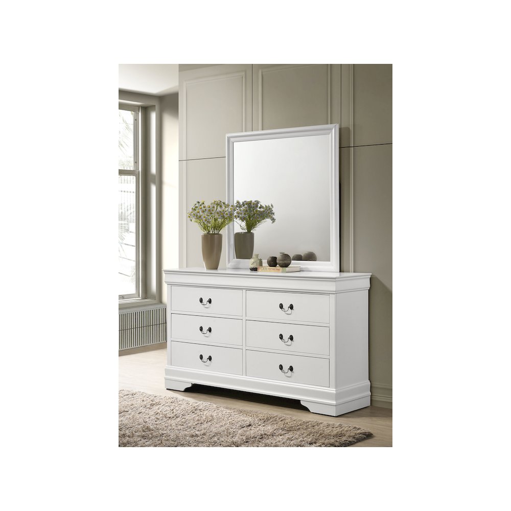 Louis Philippe 6-drawer Dresser and Mirror White. Picture 10