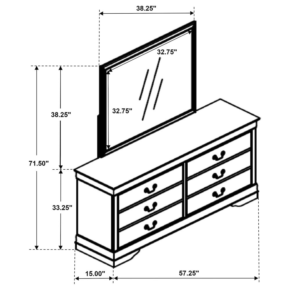 Louis Philippe 6-drawer Dresser and Mirror White. Picture 15