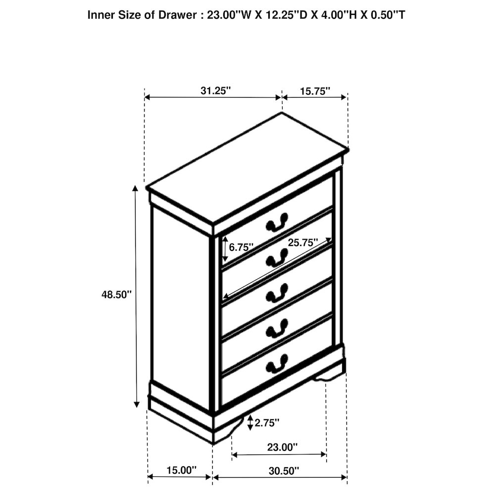 Louis Philippe 5-drawer Bedroom Chest White. Picture 14