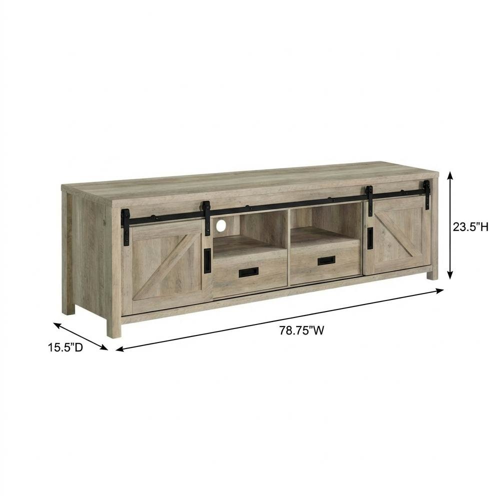Brown Wood 2-Door TV Stand with Farmhouse Design and Distressed Finish. Picture 7
