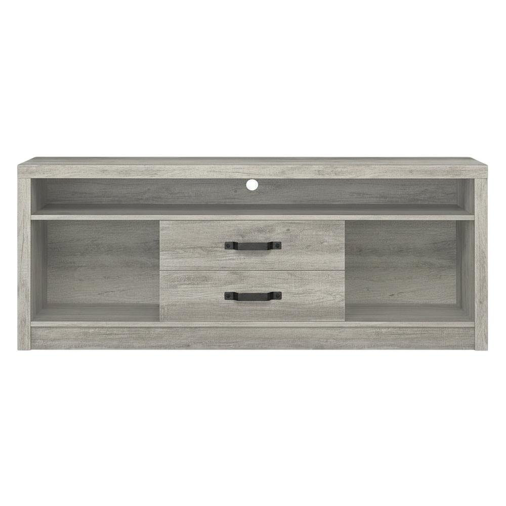 Engineered wood TV stand, two drawers in grey driftwood finish, transitional. Picture 4