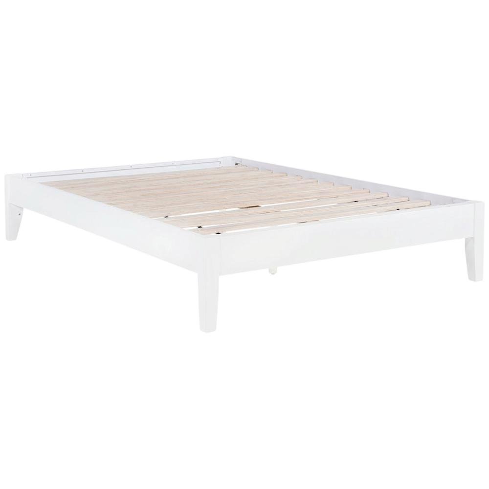 Contemporary White Full Platform Bed With Batten Slats And Sleek Design. Picture 1