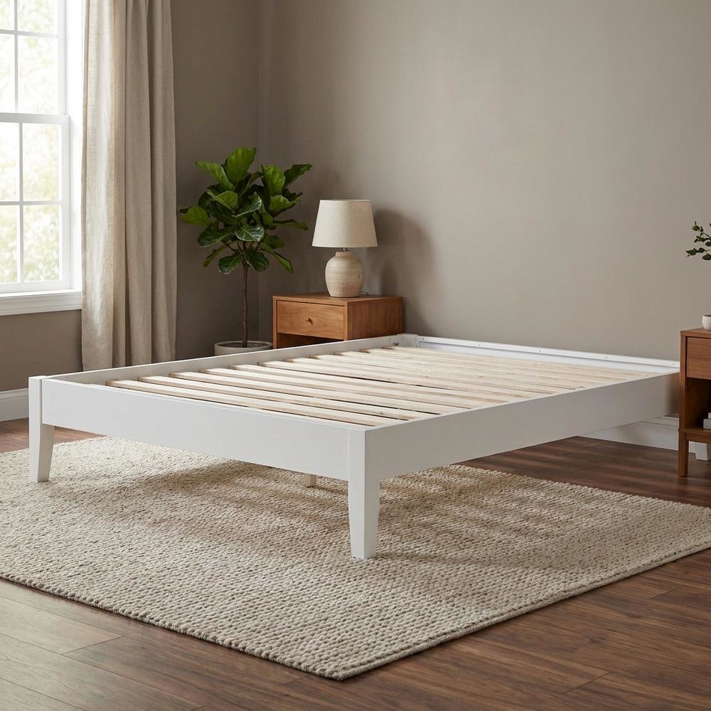 Contemporary White Full Platform Bed With Batten Slats And Sleek Design. Picture 2