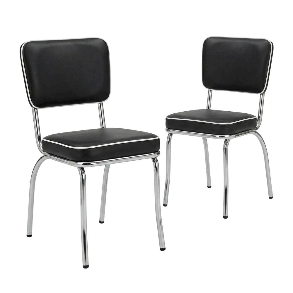 Set of 2 Stylish Black and Chrome Dining Chairs Inspired by Retro Diner Design. Picture 1