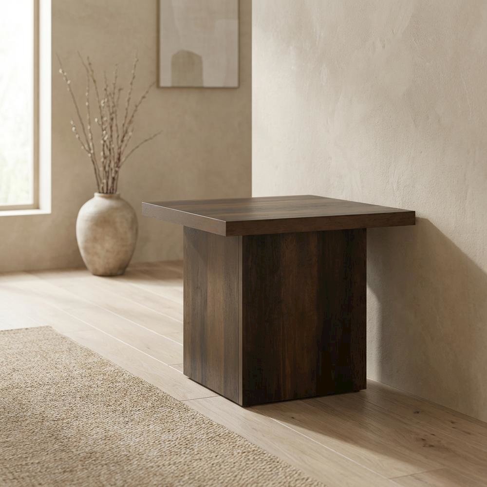 Dark Pine, End Side Table, Square Shape, 100 lbs Weight Capacity. Picture 2
