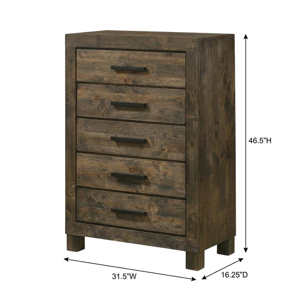 Rustic Golden Brown Bedroom Chest with 5 Drawers and Ample Storage. Picture 7