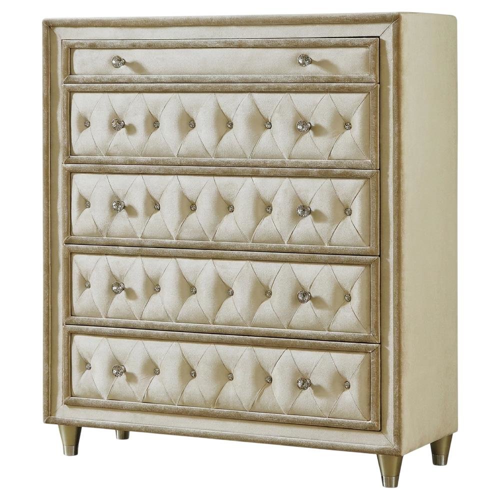 Ivory and Camel Bedroom Chest with 5 Drawers for Storage and Organization. Picture 1