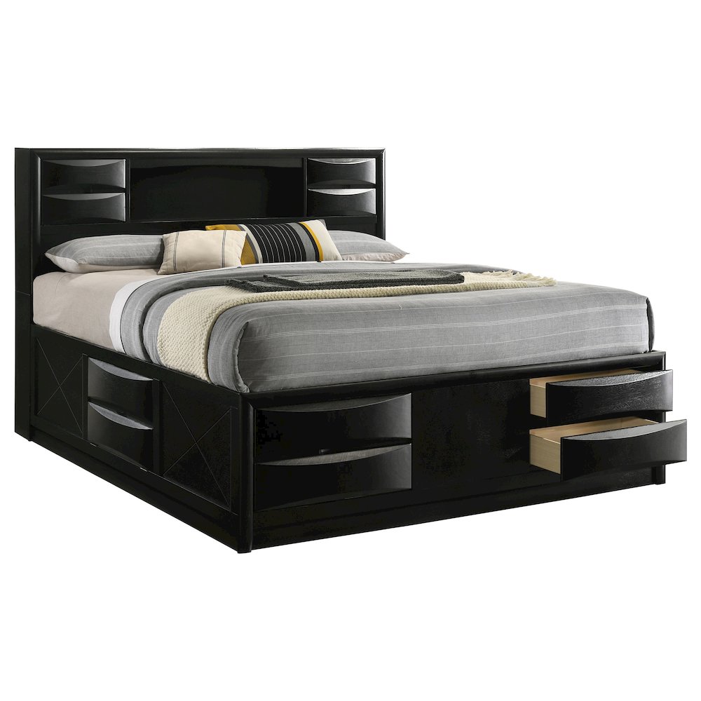 Briana Wood Eastern King Storage Bookcase Bed Black. Picture 3