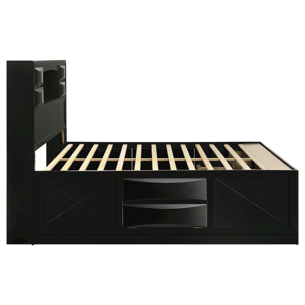 Briana Wood Eastern King Storage Bookcase Bed Black. Picture 6