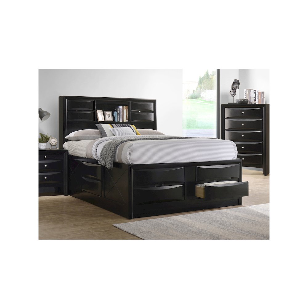 Briana Wood California King Storage Bookcase Bed Black. Picture 3