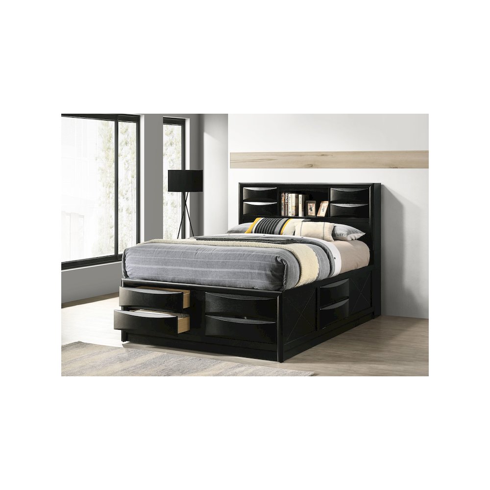 Briana Wood Queen Storage Bookcase Bed Black. Picture 7