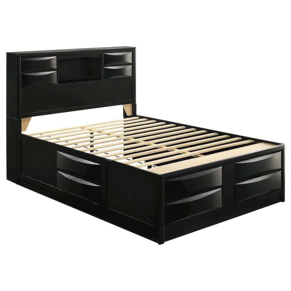 Briana Wood Queen Storage Bookcase Bed Black. Picture 1