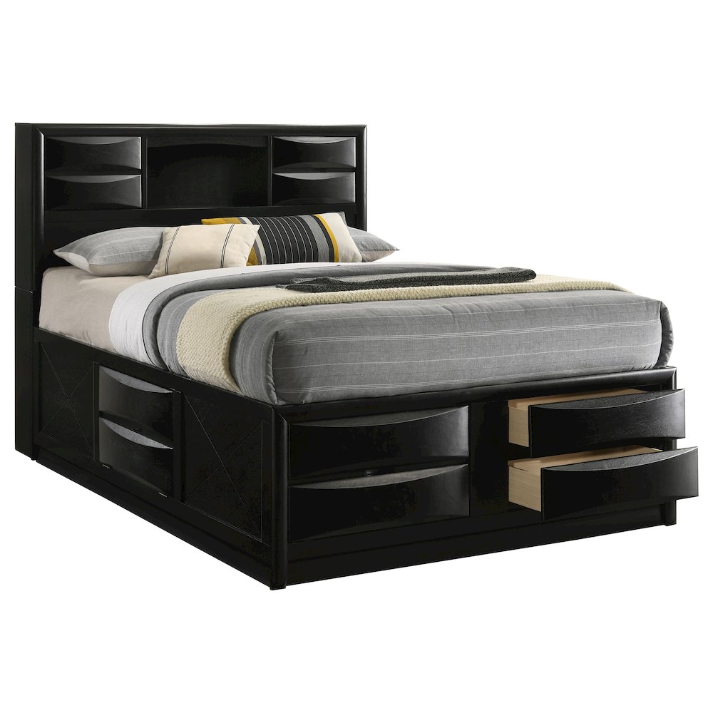 Briana Wood Queen Storage Bookcase Bed Black. Picture 3