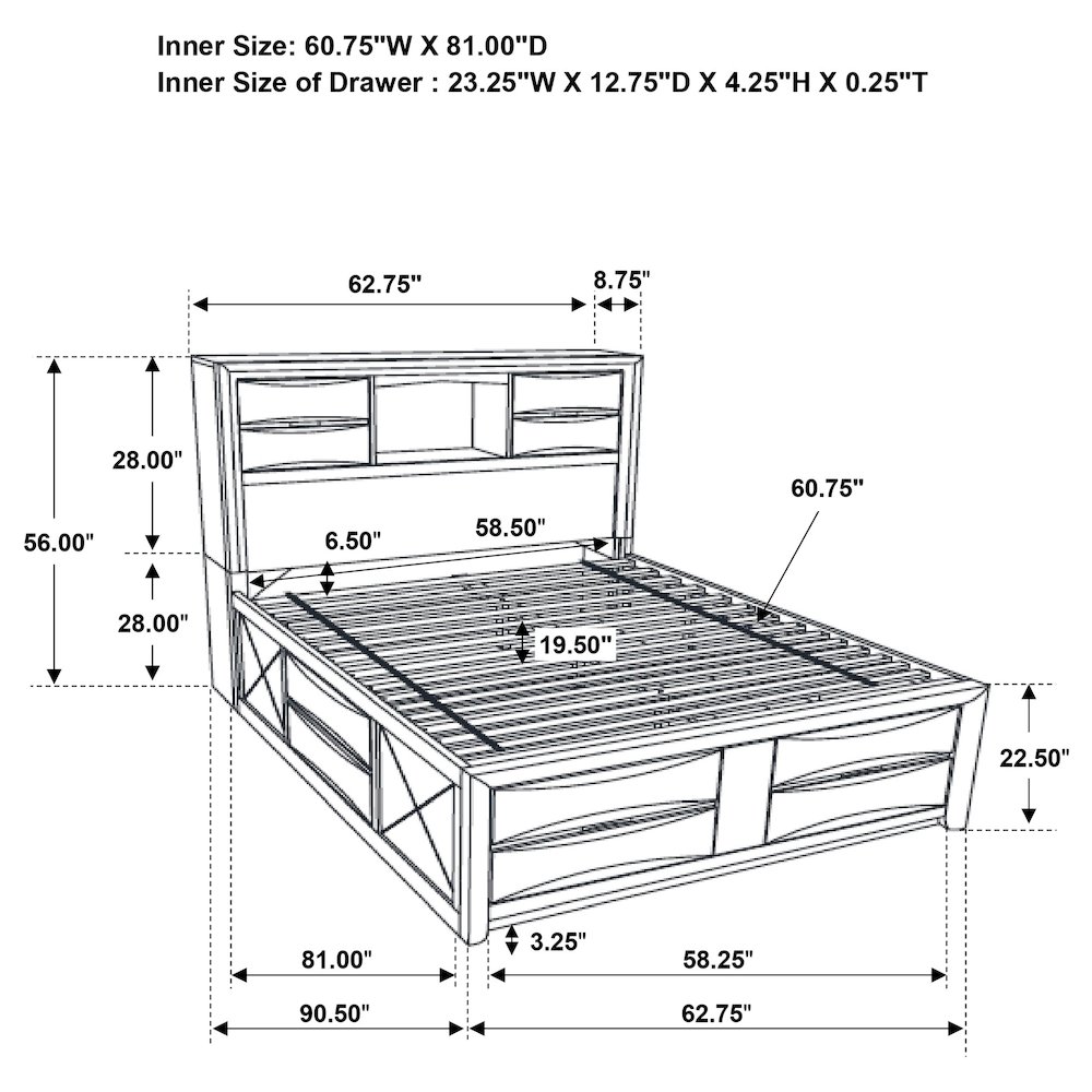Briana Wood Queen Storage Bookcase Bed Black. Picture 11