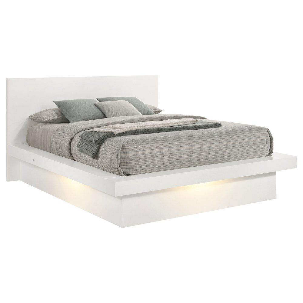 Jessica Wood Eastern King LED Panel Bed Cream White. Picture 3