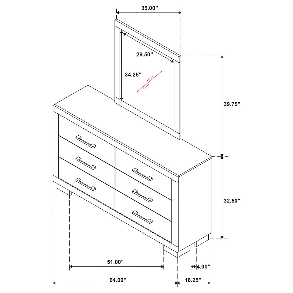 Jessica 6-drawer Dresser with Mirror Cream White. Picture 14