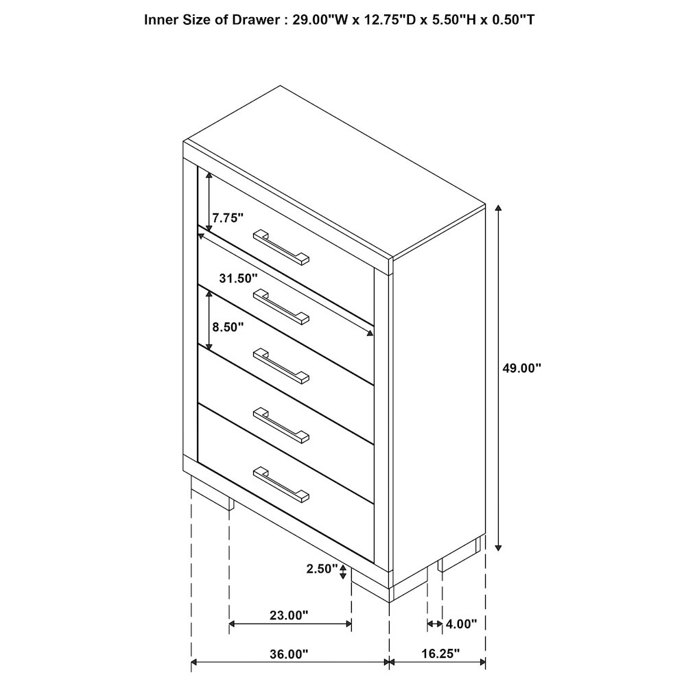Jessica 5-drawer Bedroom Chest Cream White. Picture 15