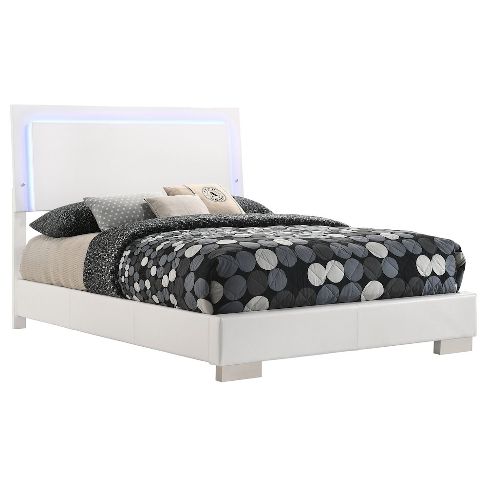 Felicity Wood Full LED Panel Bed White High Gloss. Picture 3