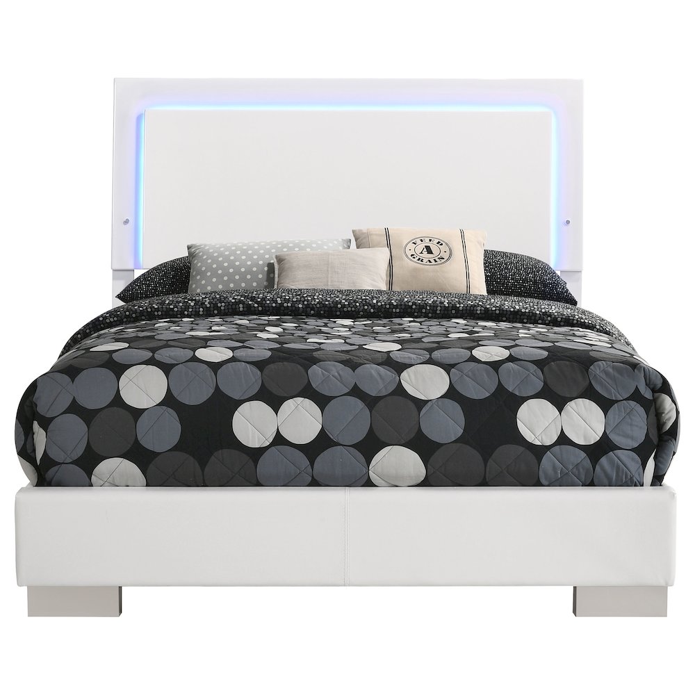 Felicity Wood Full LED Panel Bed White High Gloss. Picture 5