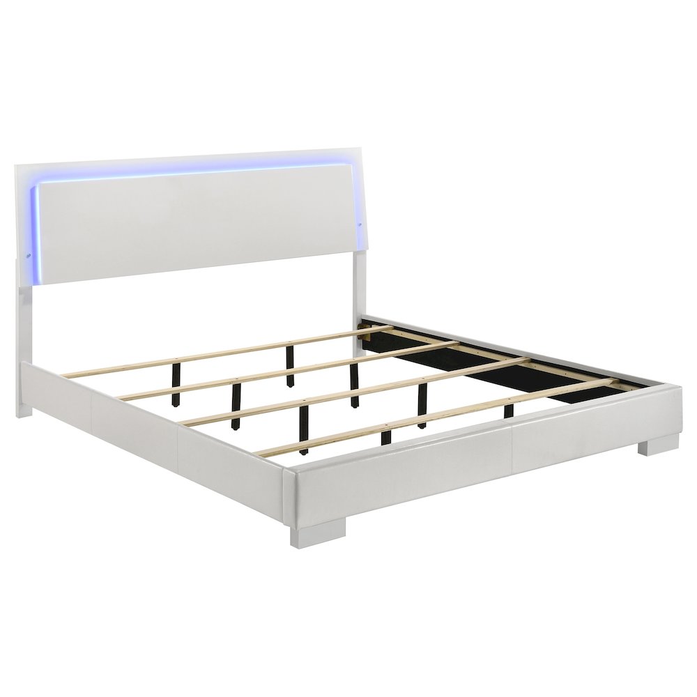 Felicity Wood Eastern King LED Panel Bed White High Gloss. Picture 1