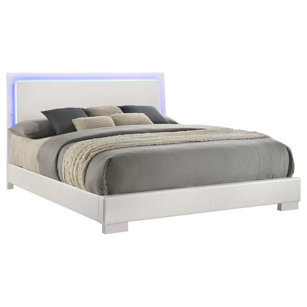 Felicity Wood Eastern King LED Panel Bed White High Gloss. Picture 3
