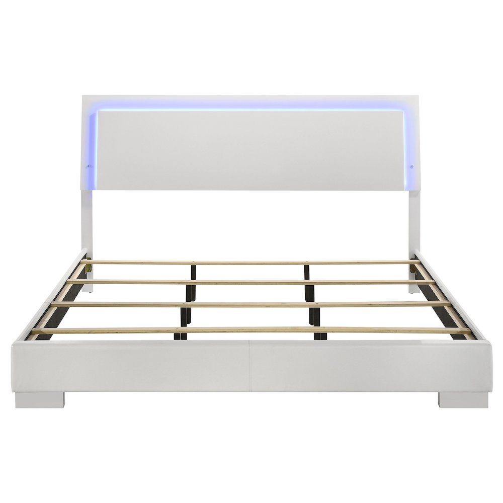 Felicity Wood Eastern King LED Panel Bed White High Gloss. Picture 4