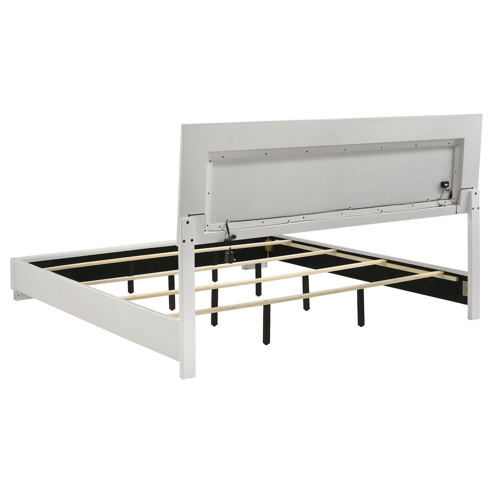 Felicity Wood Eastern King LED Panel Bed White High Gloss. Picture 5