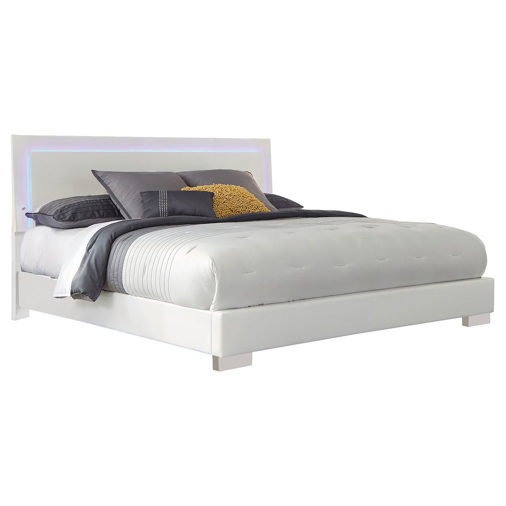 Felicity Wood California King LED Panel Bed White High Gloss. Picture 1