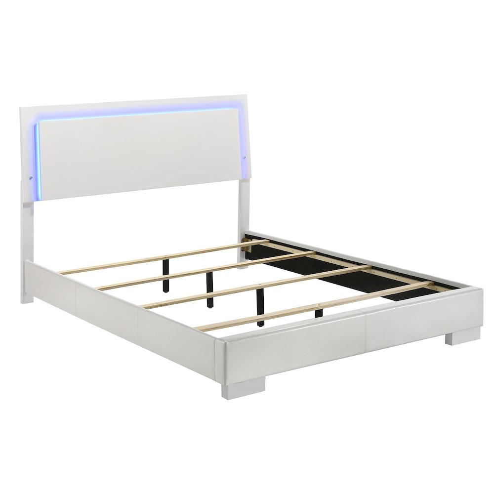 Felicity Wood Queen LED Panel Bed White High Gloss. Picture 1
