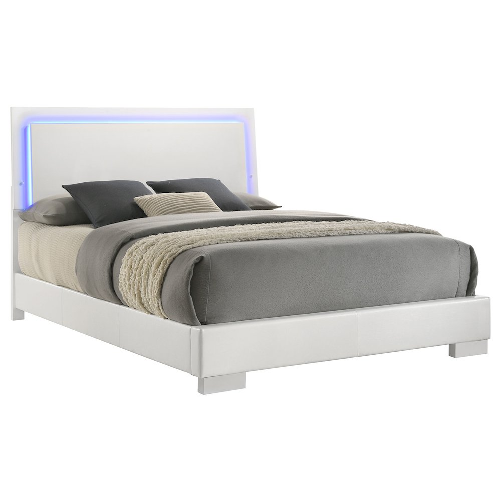 Felicity Wood Queen LED Panel Bed White High Gloss. Picture 3
