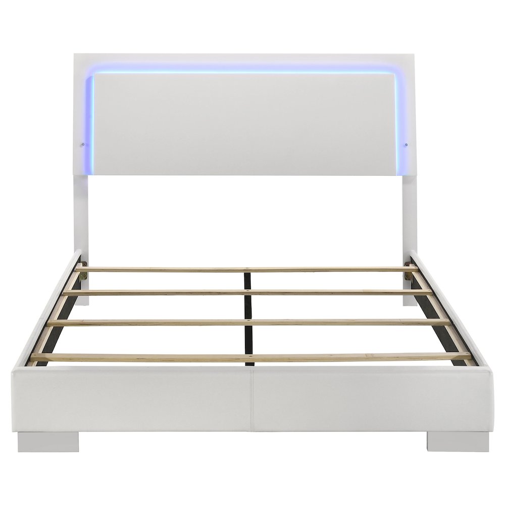 Felicity Wood Queen LED Panel Bed White High Gloss. Picture 4